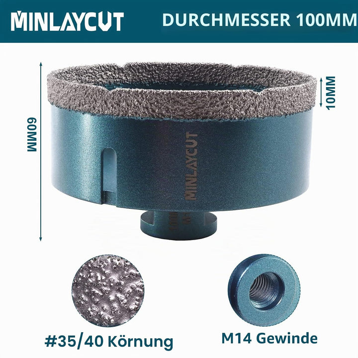 MINLAYCUT Diamant Fliesenbohrer 100mm M14 Diamant Lochsäge Fliesen für Porzellan Fliese Keramik Gran