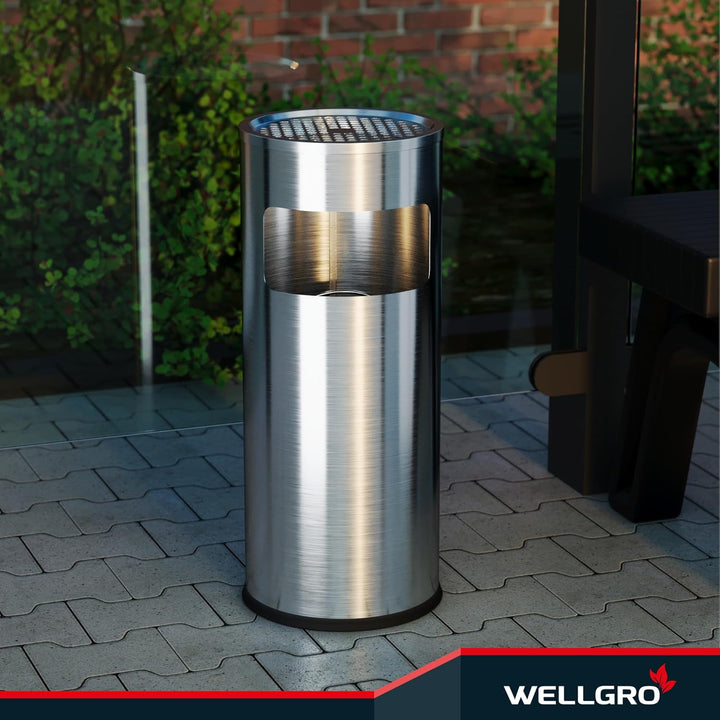 WELLGRO 2 in 1 Standaschenbecher & Mülleimer - Edelstahl, 24,5 x 60 cm (ØxH) - Farbe wählbar, Farbe: