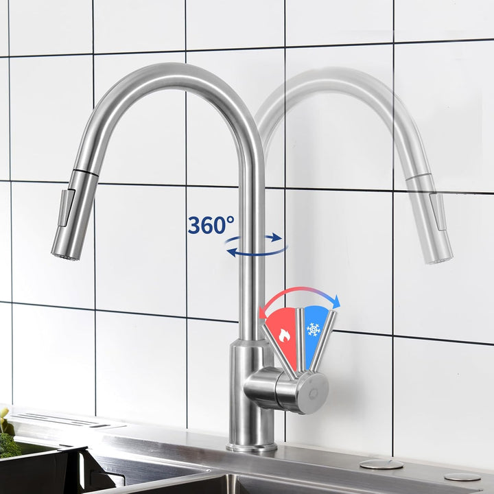CECIPA Wasserhahn Küche, Mischbatterie Küche mit Hohem Bogen, Hochdruck Küchenarmatur mit Brause Aus