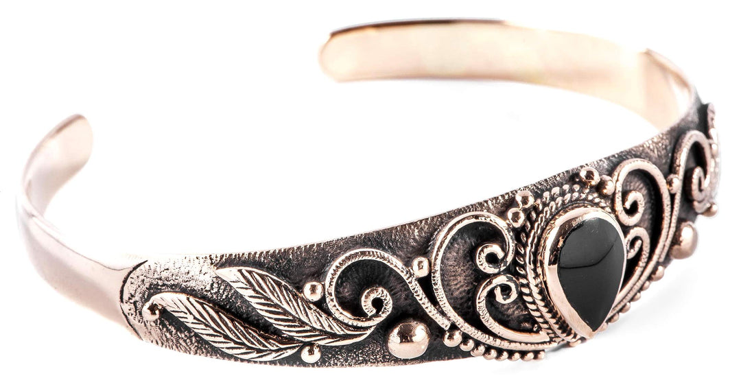 Windalf Mittelalter Bohemia Armreif ELANIA Ø 5.7 cm Onyx Elfenschmuck Armschmuck Hochwertige Bronze