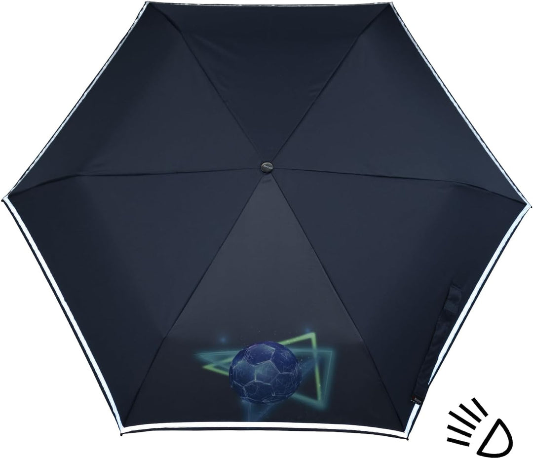 Knirps Kinder-Taschenschirm 4Kids Goal Reflective mit Reflexborte - Blue, Goal Blau, 90 cm Goal Blue