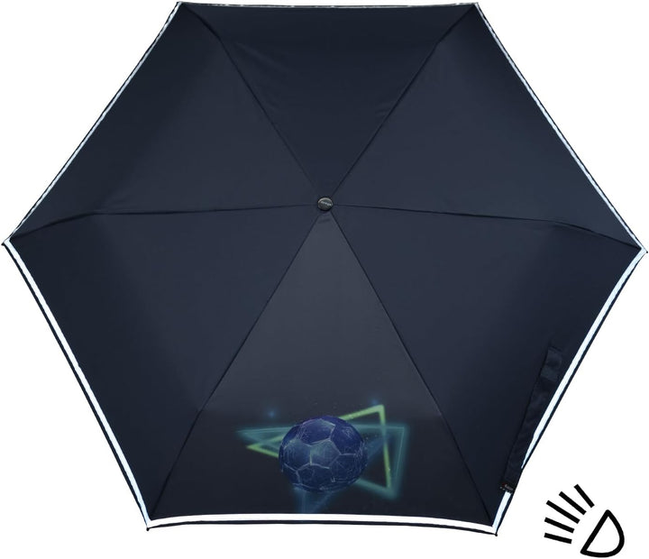 Knirps Kinder-Taschenschirm 4Kids Goal Reflective mit Reflexborte - Blue, Goal Blau, 90 cm Goal Blue