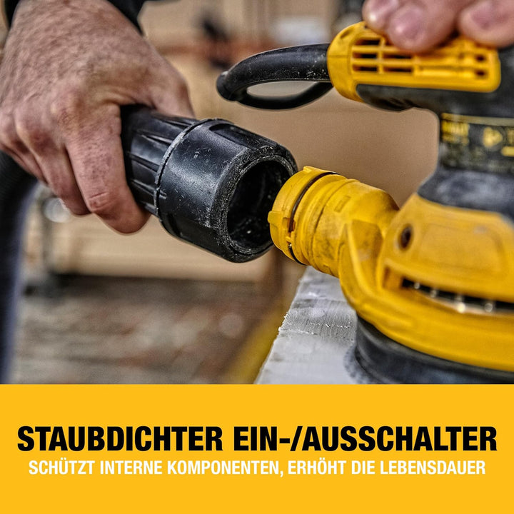 DeWalt Exzenterschleifer (mit Absaugung, Staubfangbehälter, staubgeschütztem Schalter und Getriebege