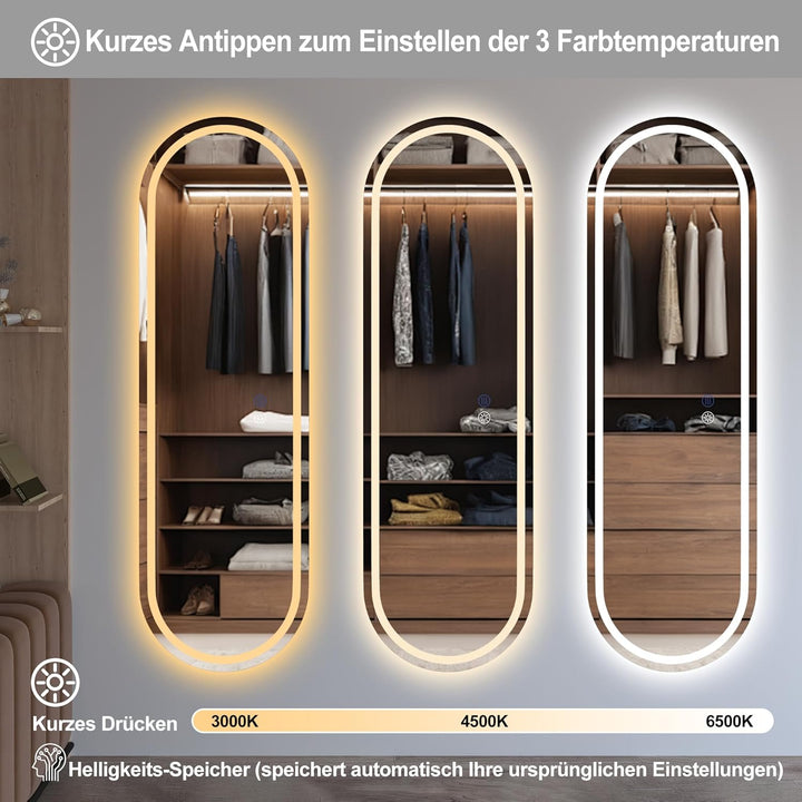 Badspiegel mit Beleuchtung,150x40 cm Spiegel Mit Beleuchtung,Oval LED Spiegel, Wandspiegel mit Dreif