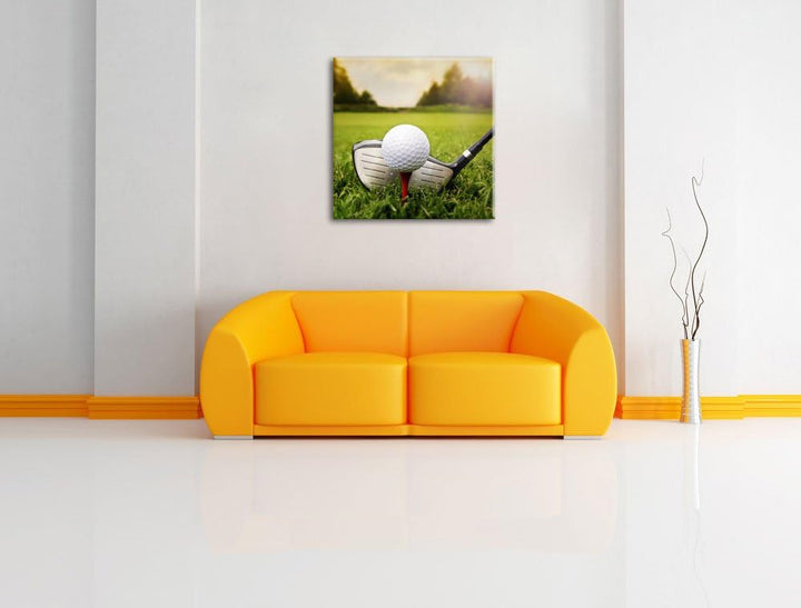 Pixxprint Golf Abschlag, Format: 70x70 auf Leinwand, XXL riesige Bilder fertig gerahmt mit Keilrahme