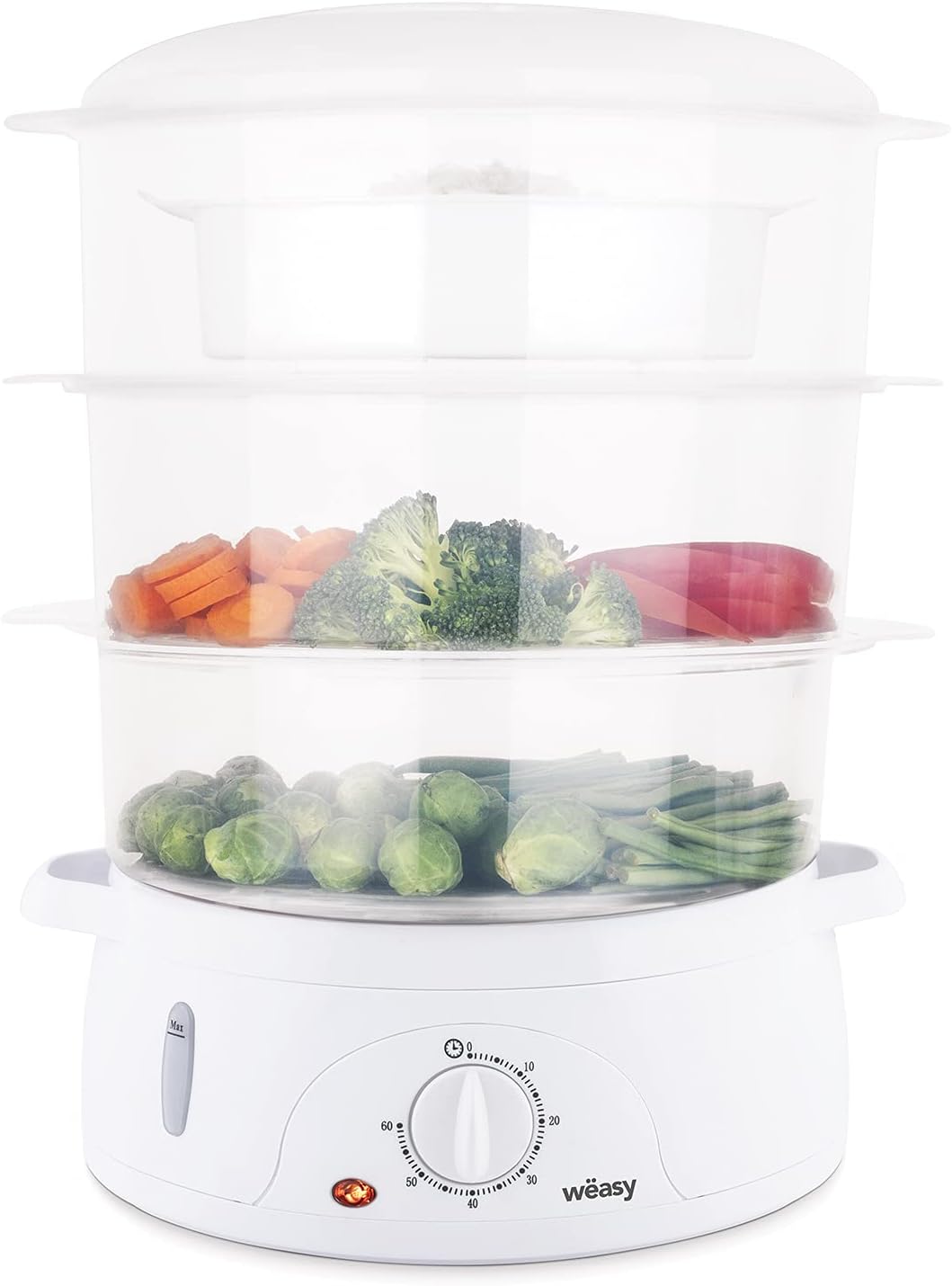 Wëasy Elektrischer Dampfgarer VEGE8 Multifunktions 9 l kompakt, 3 stapelbare Schalen zum Kochen von