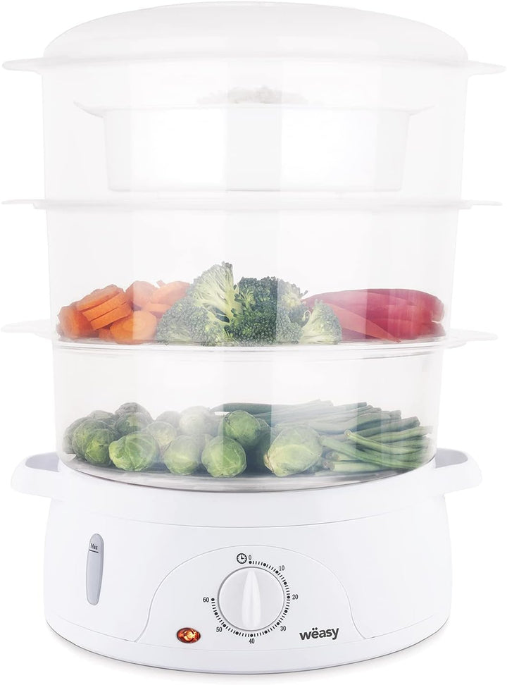 Wëasy Elektrischer Dampfgarer VEGE8 Multifunktions 9 l kompakt, 3 stapelbare Schalen zum Kochen von