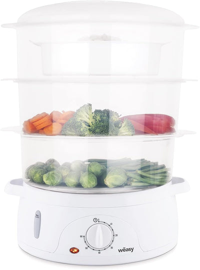 Wëasy Elektrischer Dampfgarer VEGE8 Multifunktions 9 l kompakt, 3 stapelbare Schalen zum Kochen von