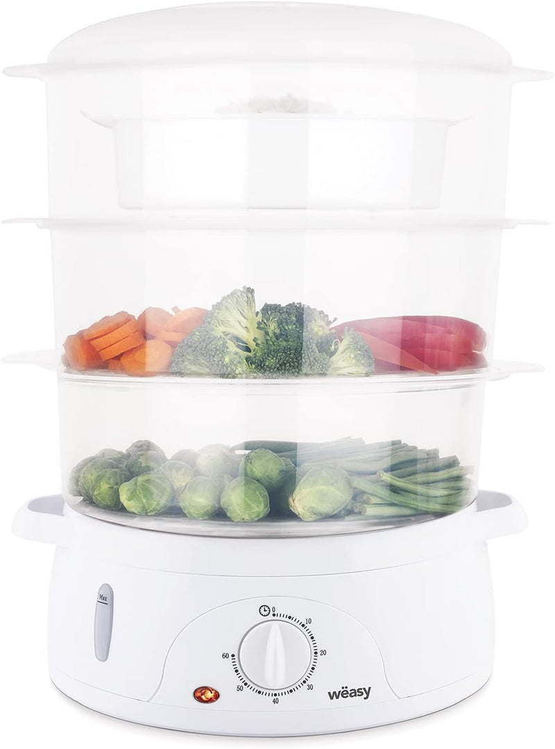 Wëasy Elektrischer Dampfgarer VEGE8 Multifunktions 9 l kompakt, 3 stapelbare Schalen zum Kochen von