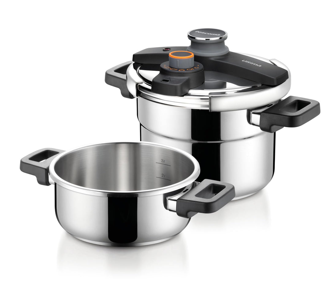Tescoma ULTIMA DUO Schnellkochtopf 2 Stück | 4,0 & 6,0 l | Dual-Kochkapazität & Platzsparend | Einha