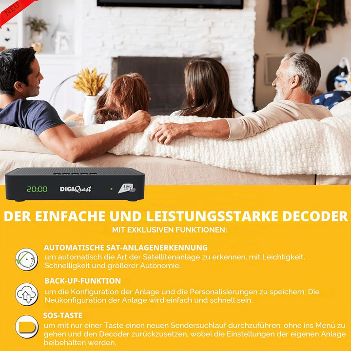 DIGIQUEST Combo-Decoder tivùsat Maximo | DVB-S2 und DVB-T2 | 2-in-1-Fernbedienung | tivùsat-Smartcar