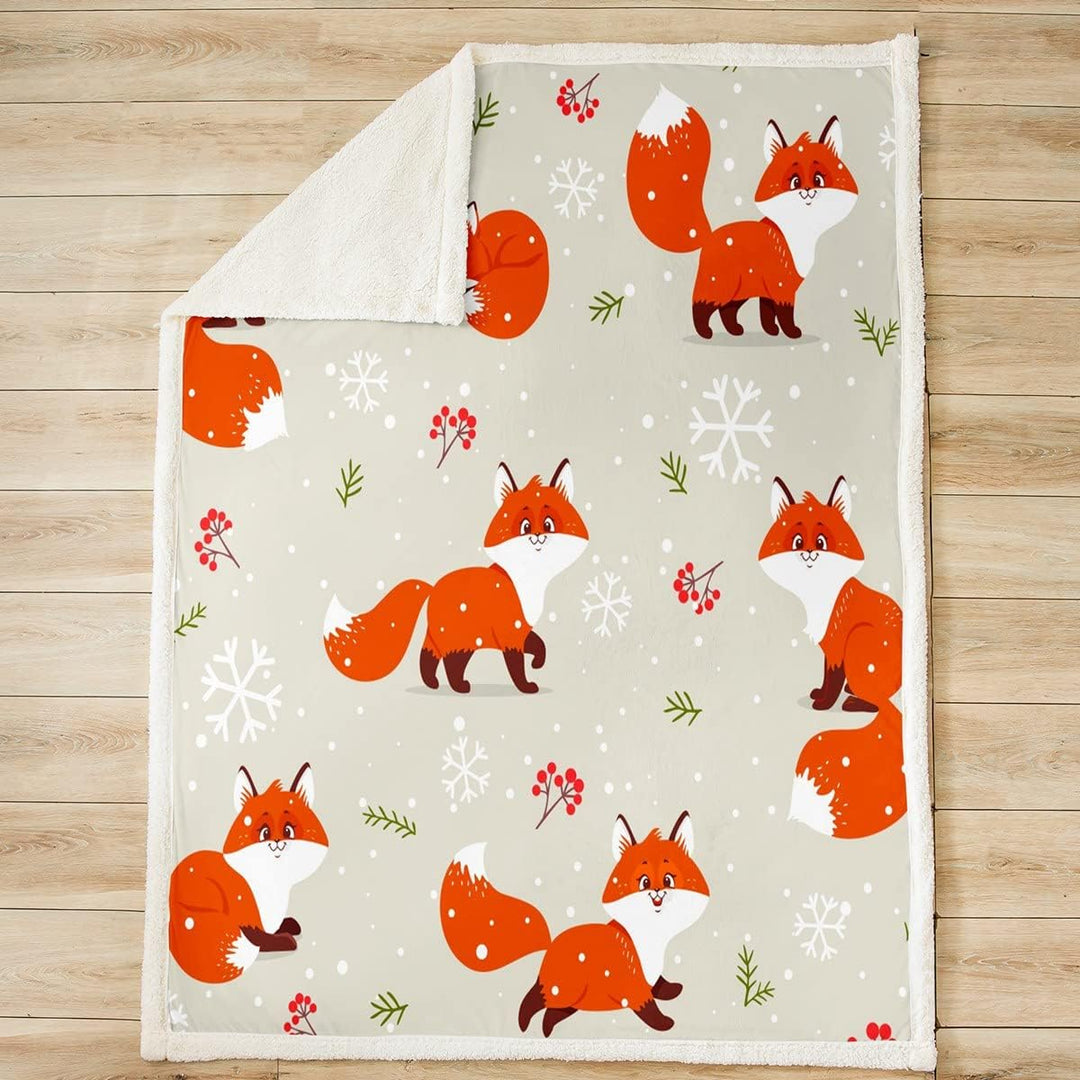 Loussiesd Niedlicher Fuchs Drucken Wohndecke Karikatur Fuchs Wohndecke für Couch Sofa Travel Botanic