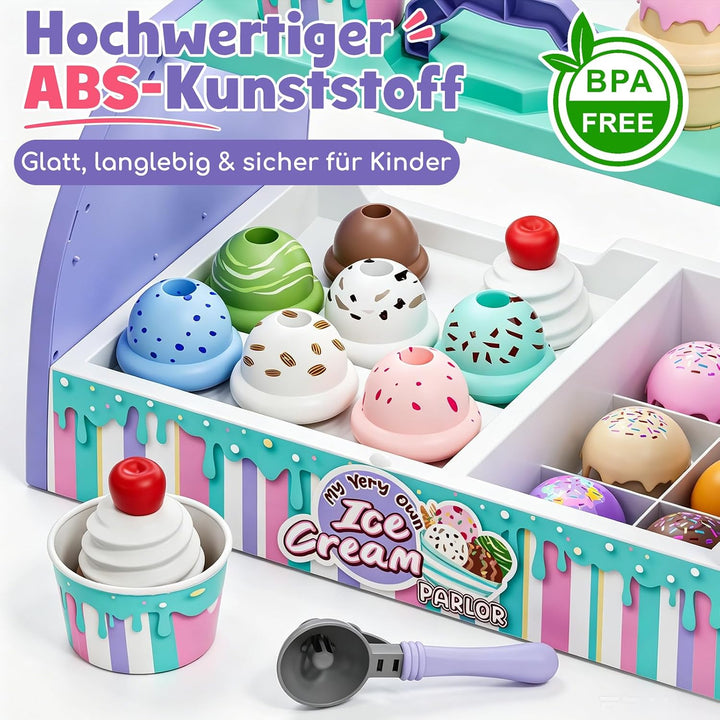 Lehoo Castle Eisdiele Kinder, Kinderküche Zubehör ab 3 Jahre, Eisladen Kinder für Rollenspiele mit E