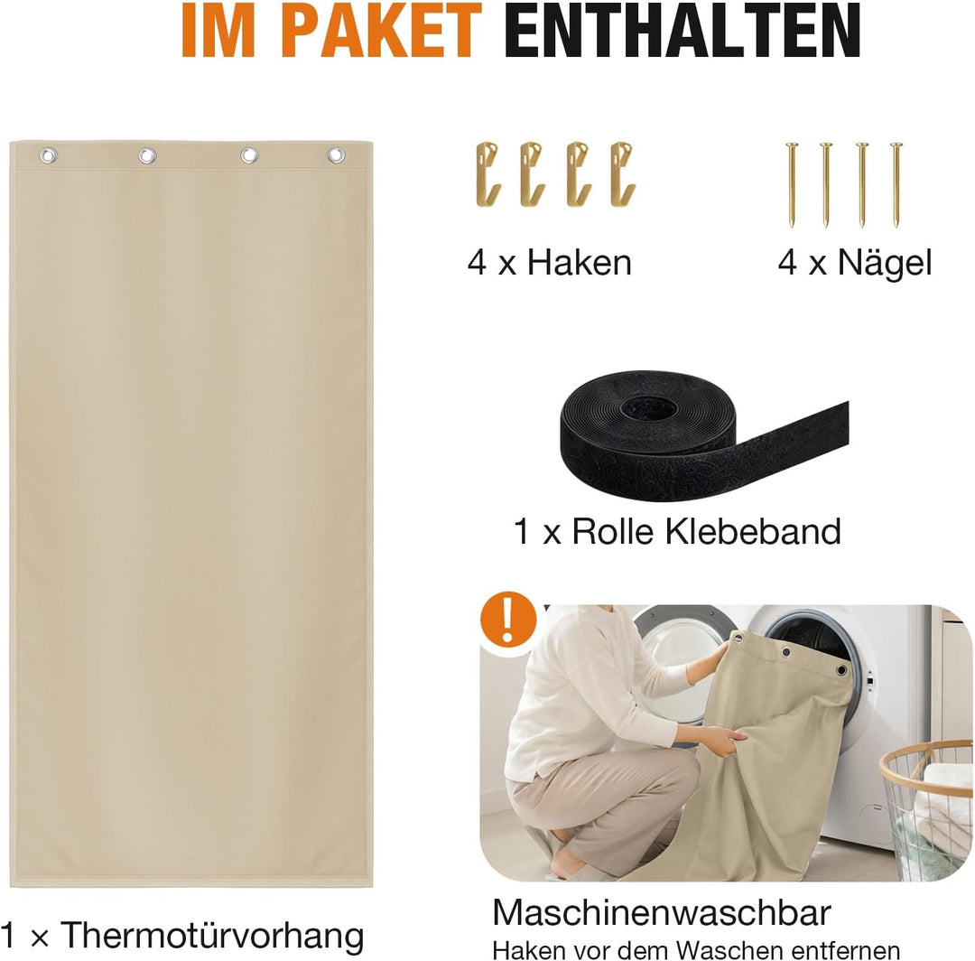 Lapalife Waterproof Wärmeschutzvorhang für Tür L210cmxB100,Thermo Türvorhang Winddichte Kältebeständ