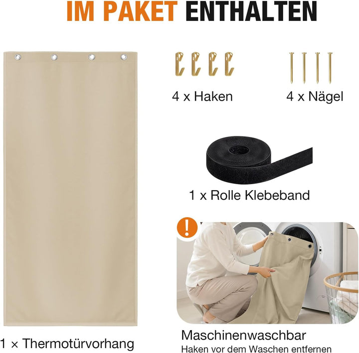 Lapalife Waterproof Wärmeschutzvorhang für Tür L210cmxB100,Thermo Türvorhang Winddichte Kältebeständ