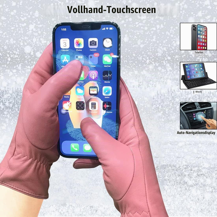 Harssidanzar Damen Lederhandschuhe Winter Warmes Kaschmirfutter Touchscreen Vintage Finished GL017EU