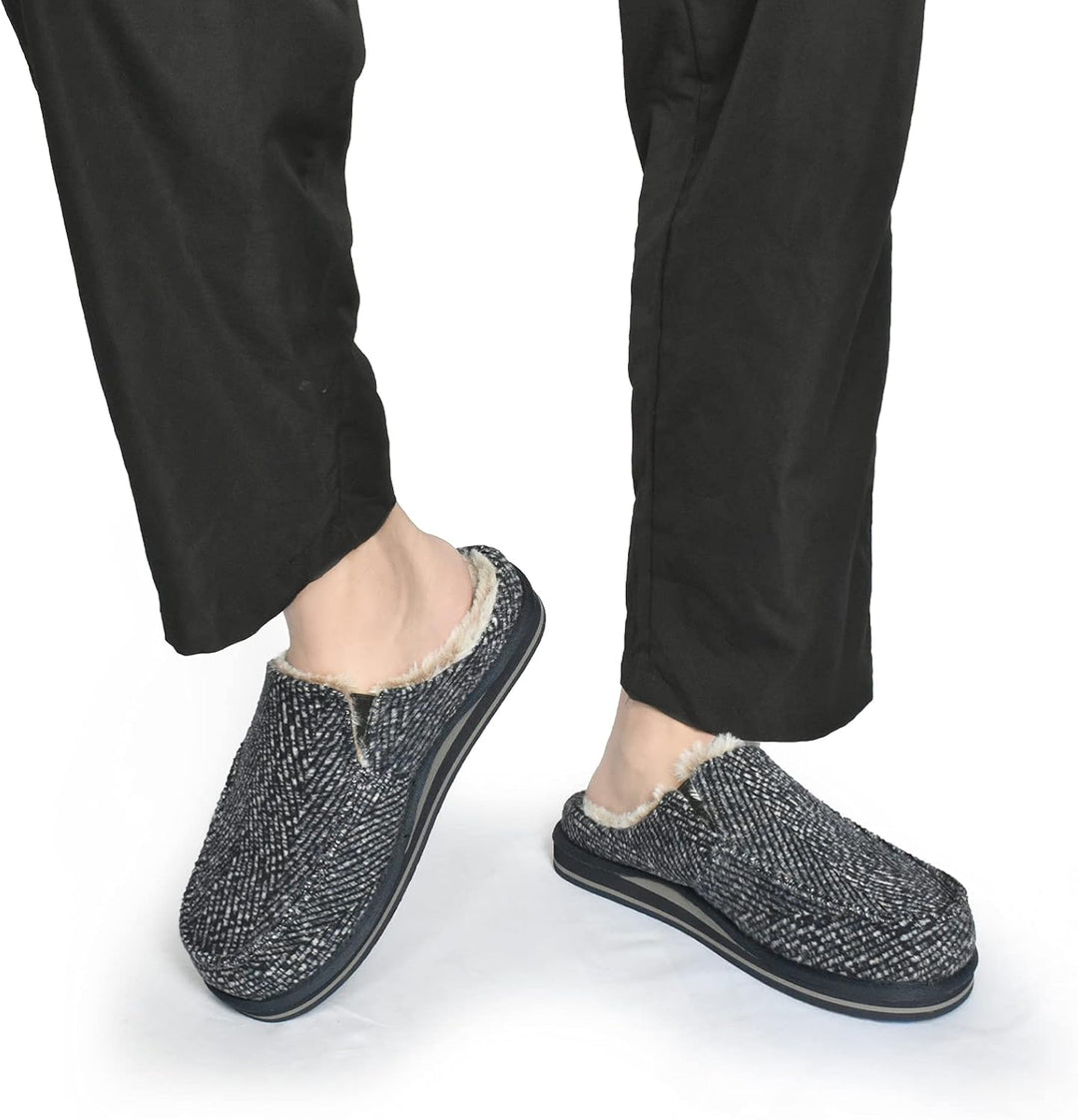ONCAI Hausschuhe Herren Komfort Plüsch Pantoffeln Streifen Hüttenschuhe Wärme Flauschig Slipper mit