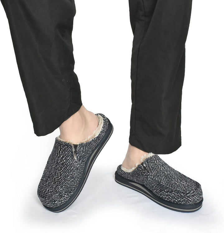 ONCAI Hausschuhe Herren Komfort Plüsch Pantoffeln Streifen Hüttenschuhe Wärme Flauschig Slipper mit