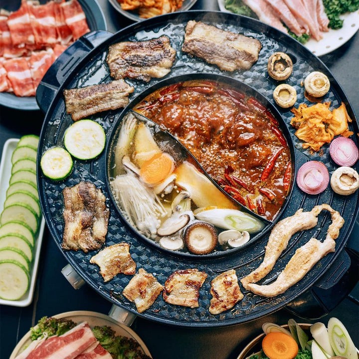 Food Party Hot Pot und Tischgrill Elektrisch Hotpot Topf Elektrogrill 220V 2200W 2 in 1 Electric Hot
