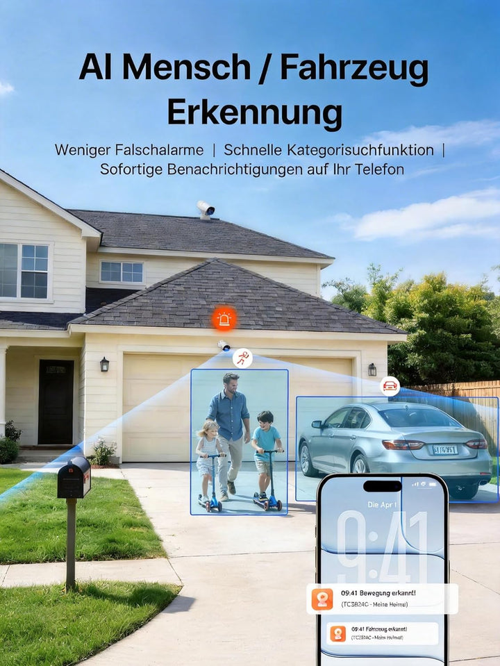 Tenda PoE Überwachungskamera Set Aussen, 8X 4MP CCTV Camera Outdoor + 1TB HDD + NVR (Unterstützt bis