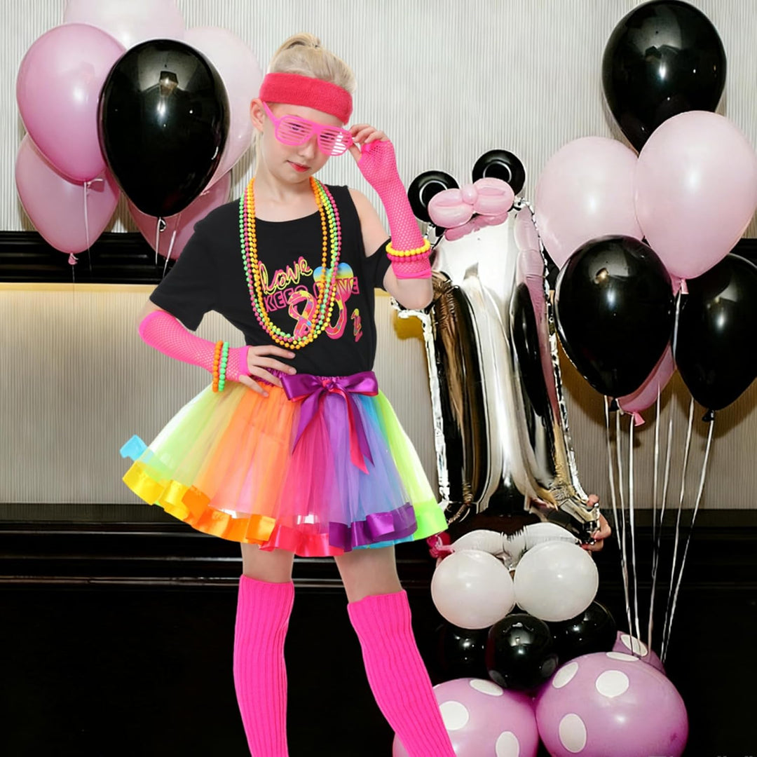 Firecos 80er Jahre Kostüm für Kinder Cosplay Thema Anzug Fancy Kleid 80er Jahre Outfit Kleid Zubehör