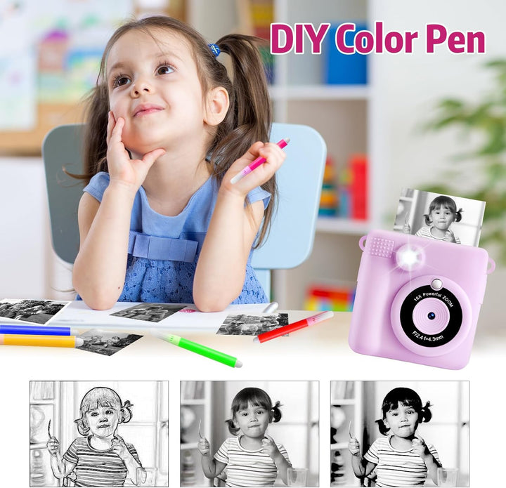 Kinderkamera, Sofortbildkamera ,1080P 2.4 Zoll Bildschirm Digitalkamera mit 16x Digitalzoom, 32GB TF