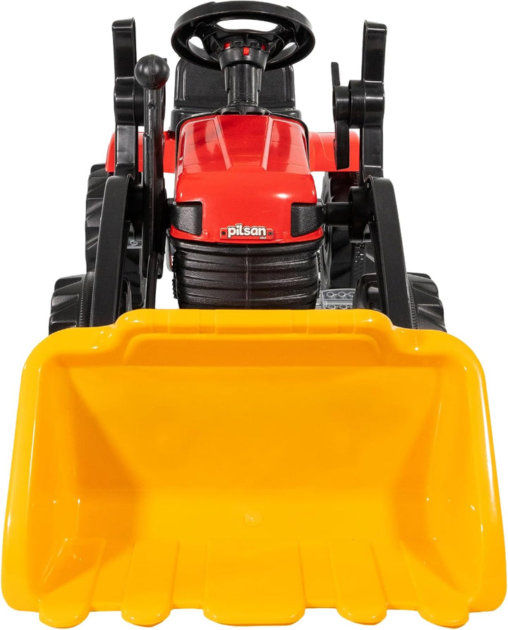 Lemodo Trettraktor rot mit Schaufel, Kindertraktor ab 3 Jahre, Verstellbarer Sitz, innenliegende Ket