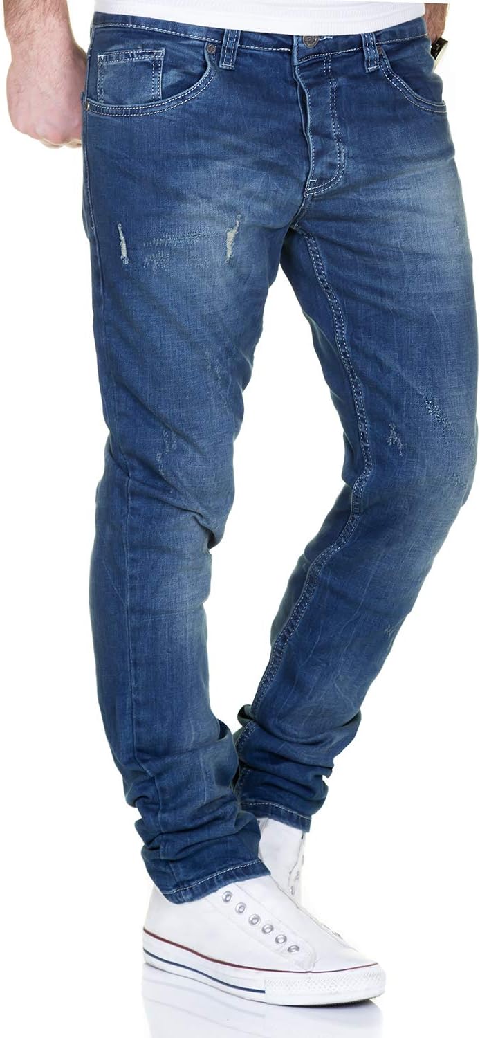 MERISH Jeans Herren Slim Fit Jeanshose Stretch Designer Hose Denim (42W /32L, 2100-02 Blau), 42W / 3