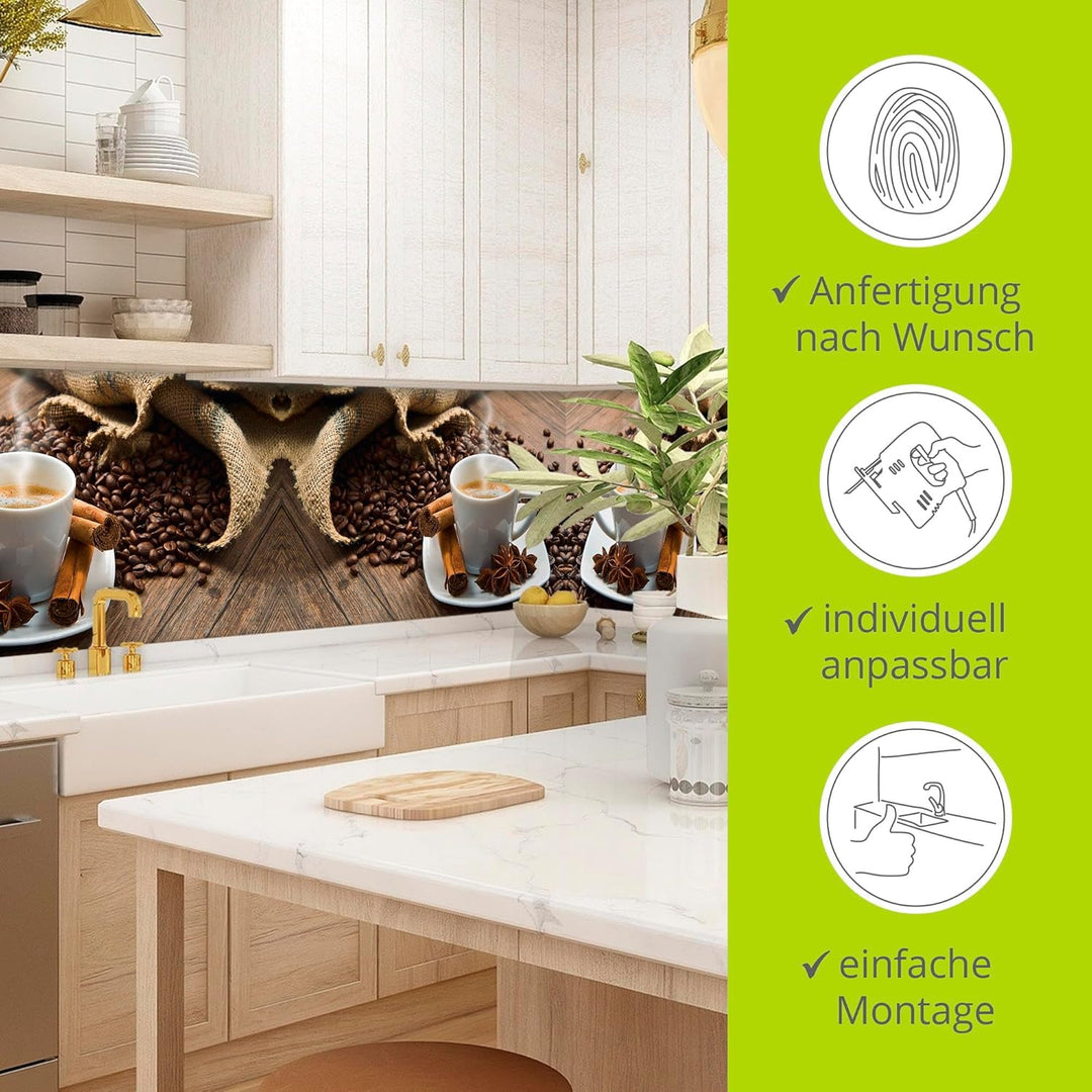 ARTland Spritzschutz Küche aus Alu für Herd Spüle 60x60 cm (BxH) Küchenrückwand mit Motiv Getränke K