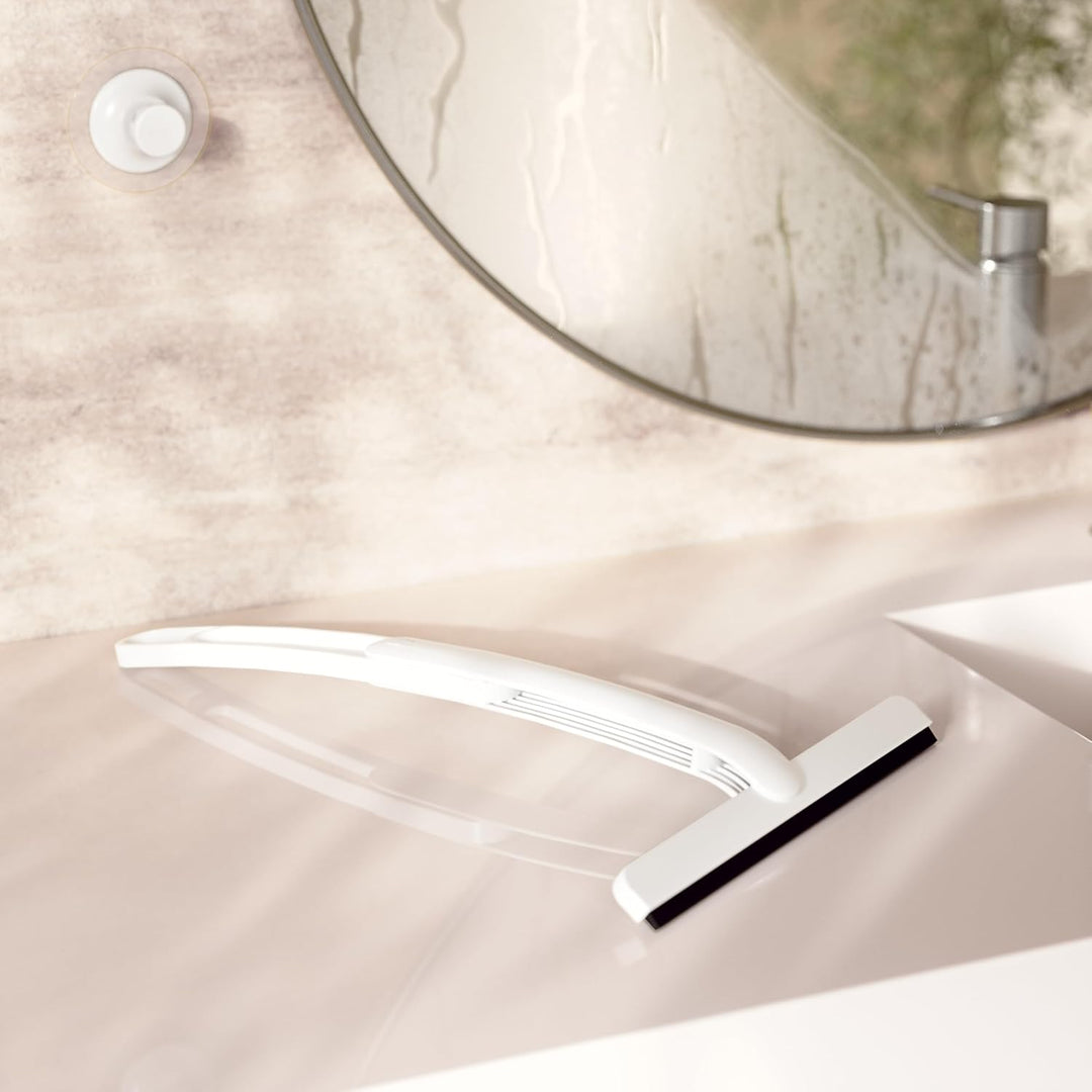 Umbra Flex Selbstklebender Duschabzieher für Badezimmerspiegel, Fenster oder Glaskabinen, Weiss