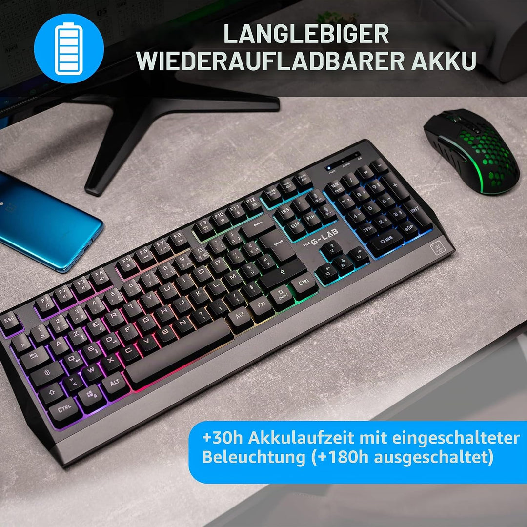 Pack Clavier - Souris Sans fil THE G-LAB Combo Tungsten (Noir)