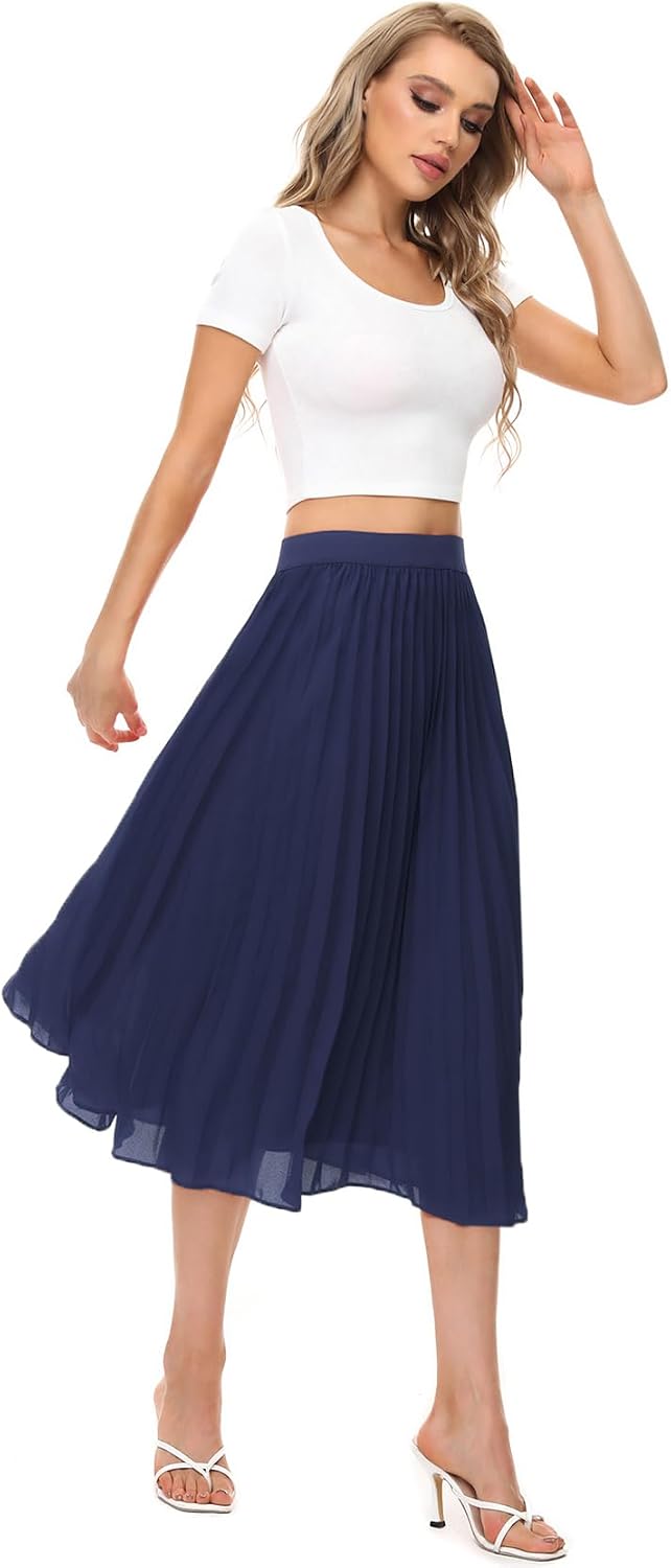 Durio Midirock Damen Faltenrock Plissee Damenrock Sommerrock Leicht Casualrock Chiffon Röcke A-Linie
