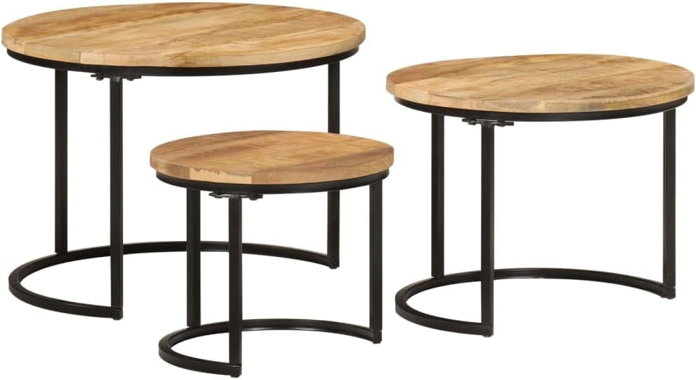 vidaXL Satztisch 3-TLG., Couchtisch Holz-Tischplatte Eisenbein, Beistelltisch für Wohnzimmer, Wohnzi