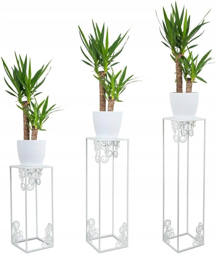Blumenständer Metall 80 x 24 cm - Solider Blumenhocker mit Ornamenten - Weiss Pflanzenständer für di