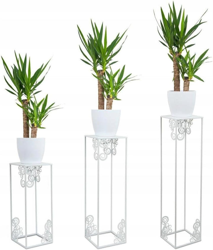 Blumenständer Metall 80 x 24 cm - Solider Blumenhocker mit Ornamenten - Weiss Pflanzenständer für di