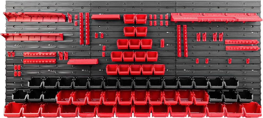 Lagersystem Werkstattregal | 172 x 78 cm | 60 stck. Box | Wandregal mit Werkzeughalterungen und Stap