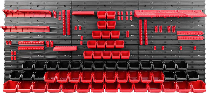 Lagersystem Werkstattregal | 172 x 78 cm | 60 stck. Box | Wandregal mit Werkzeughalterungen und Stap
