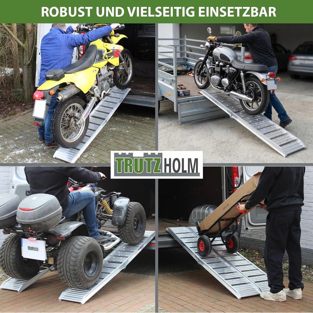 TRUTZHOLM 2 x Auffahrrampe klappbar 180 cm Traglast 400 kg Alu grau geriffelt/gelocht Verladerampe