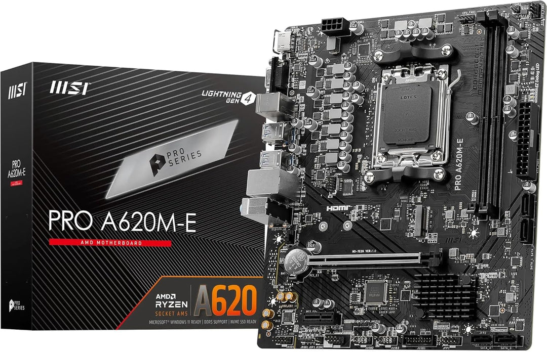 MSI PRO A620M-E Mainboard Micro-ATX - Unterstützt AMD Ryzen 7000 Series Prozessoren, AM5 - DDR5 Memo