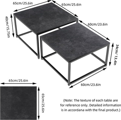 FATIVO Couchtisch Schwarz Marmor Wohnzimmertisch: beistelltisch 2er Set modern sofatisch quadratisch