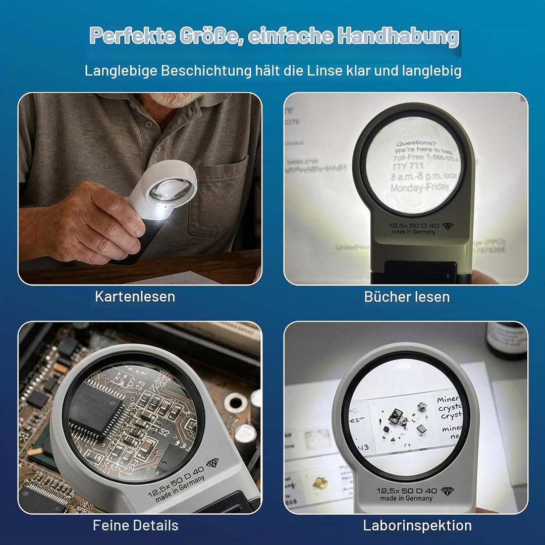 Eschenbach Optik Handlupe mobiluxLED mit LED-Beleuchtung und 12,5X-Vergrösserung Linsengrösse: (Ø) 3