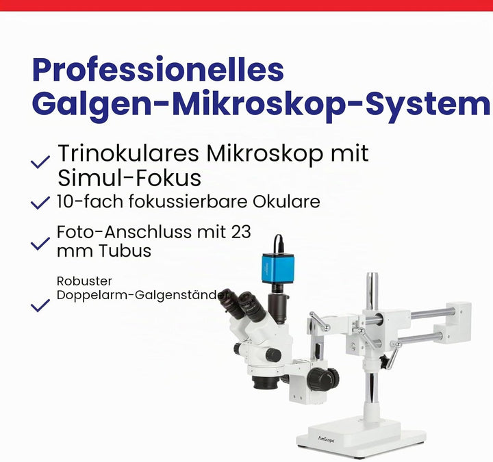 AmScope SM-4NTP Simul-Fokales Stereo Lockable Zoom Mikroskop auf Doppelarm-Auslegerständer, 7X-45X,