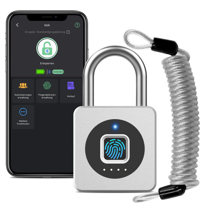 Eseesmart Fingerabdruck Schloss - Vorhängeschloss Fingerabdruck mit Kabel, Smart Lock with Bluetooth
