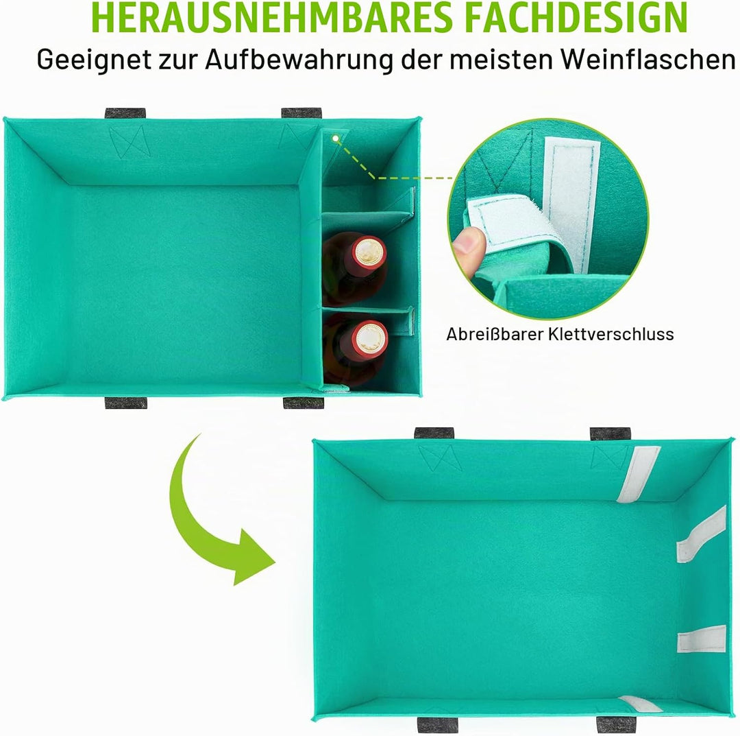 Filz Einkaufskörbe Filztasche Einkaufstasche mit Fächern, Filztasche Gross 30L Faltbar Robust Flasch