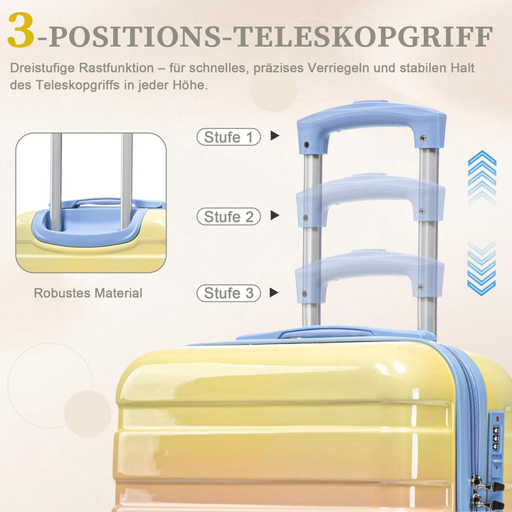 Hartschalen-Koffer Trolley Handgepäck Rollkoffer, Reisekoffer Set mit 4 Rollen, 2er Gepäckset, Blau