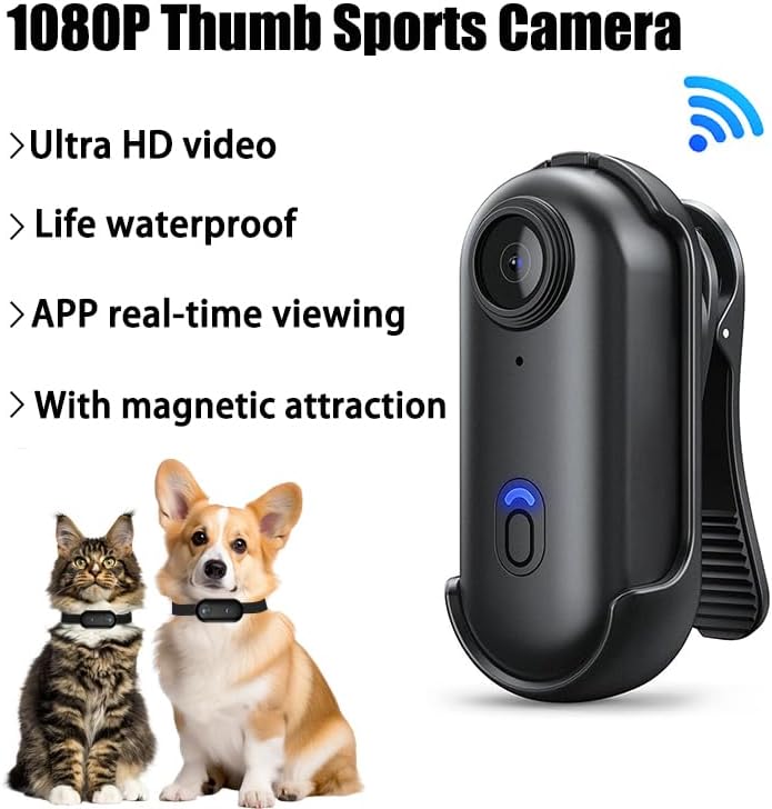 TKMARS Mini Action Cam 1080P WLAN, Magnetische Bodycam mit Clip, 120° Weitwinkel, 30M Wasserdicht, T
