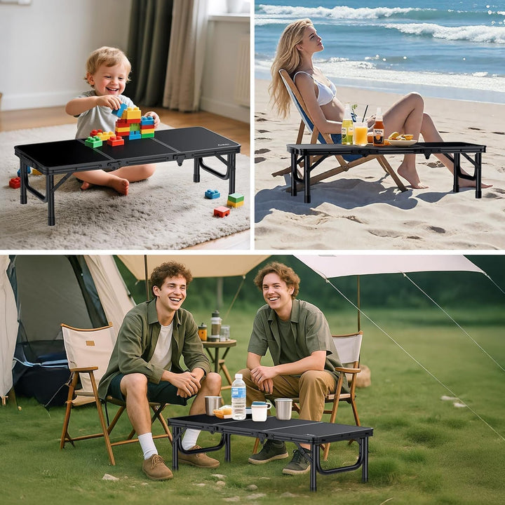 Anbte Campingtisch Klapptisch 87x40x26cm(LxBxH) mit Dicker Aluminium Rahmen Niedriger Picknicktisch