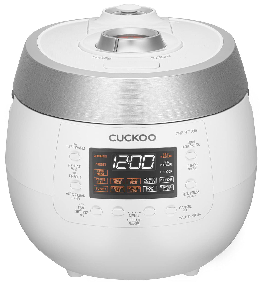 CUCKOO CRP-RT1008F Digitaler Dampfdruck Reiskocher | TWIN PRESSURE | 1150 Watt 1,8 Liter 10 Tassen,