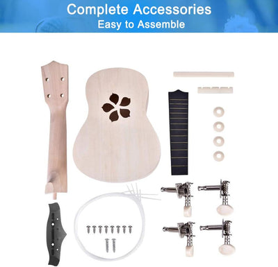 Kinder Ukulele 21 Zoll, Naturholz DIY Ukulele Kit 4-saitige Anfänger Hobby Ukulele Kinder Kindergita