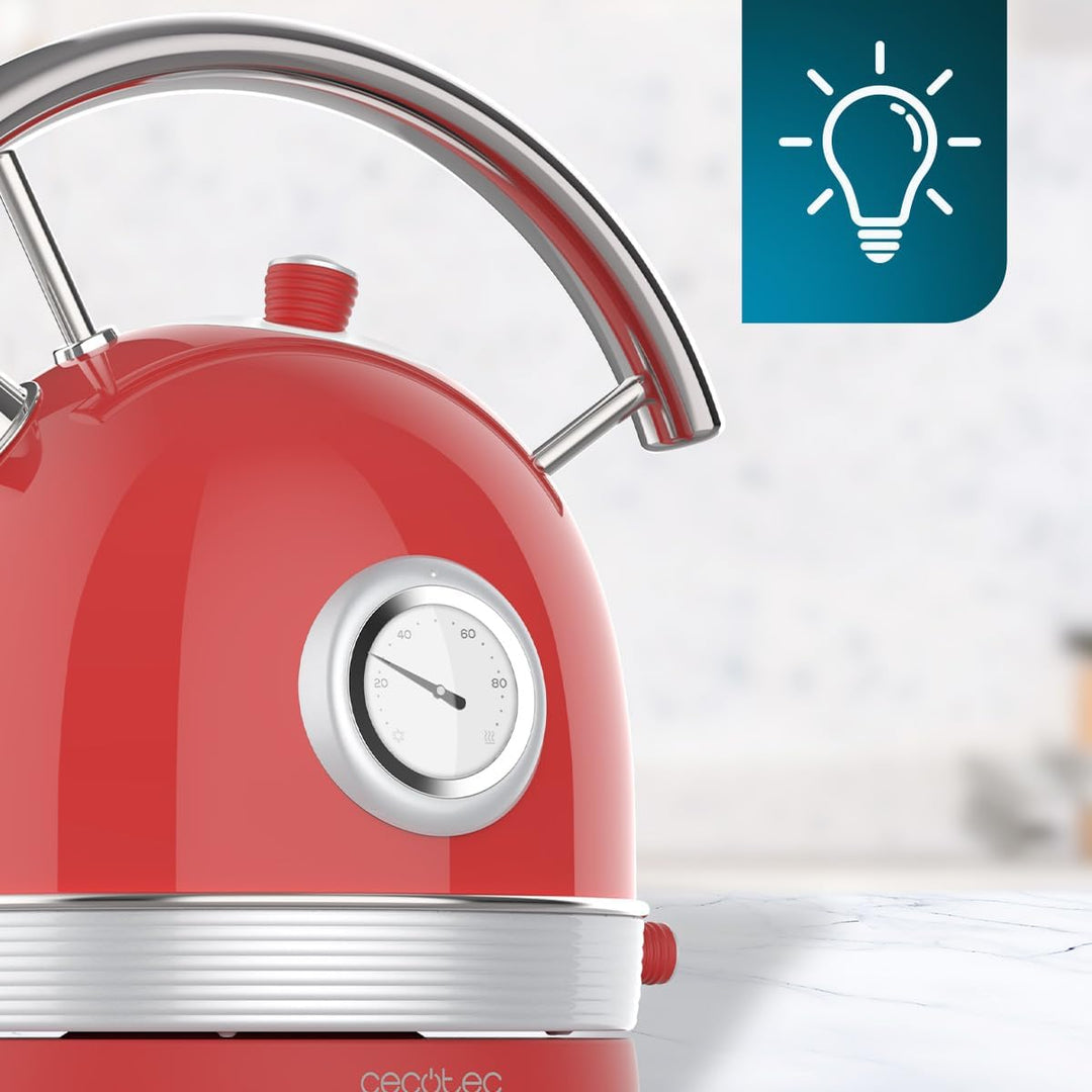 Cecotec Wasserkocher mit 1,8 Liter Fassungsvermögen Thermosense 420 Vintage Light Red. 2200 W, Fassu